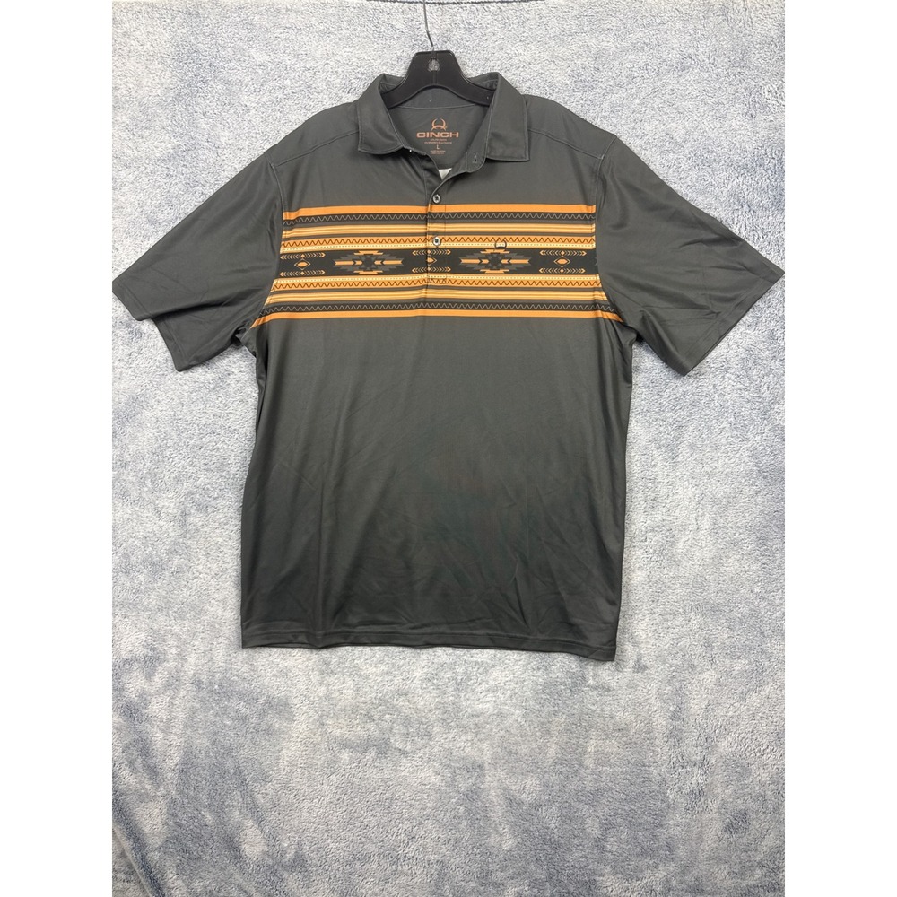Cinch Mens Large Gray Polo Southwestern Geometric Print Performance Shirt